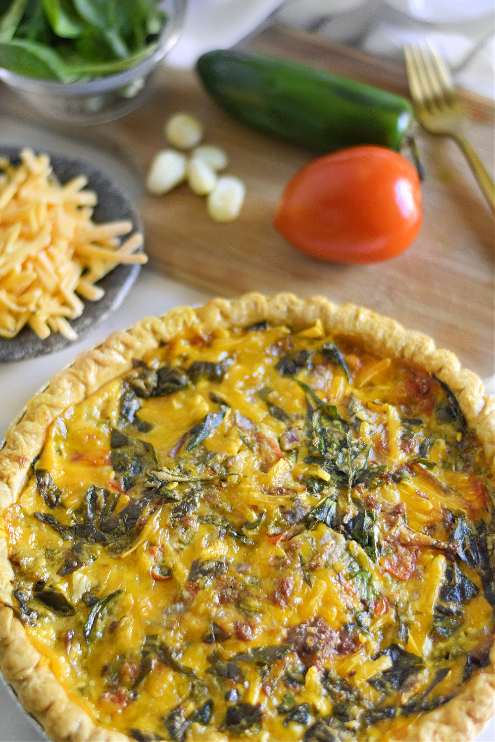 Vegan Sausage Quiche with Cheddar and Vegetables