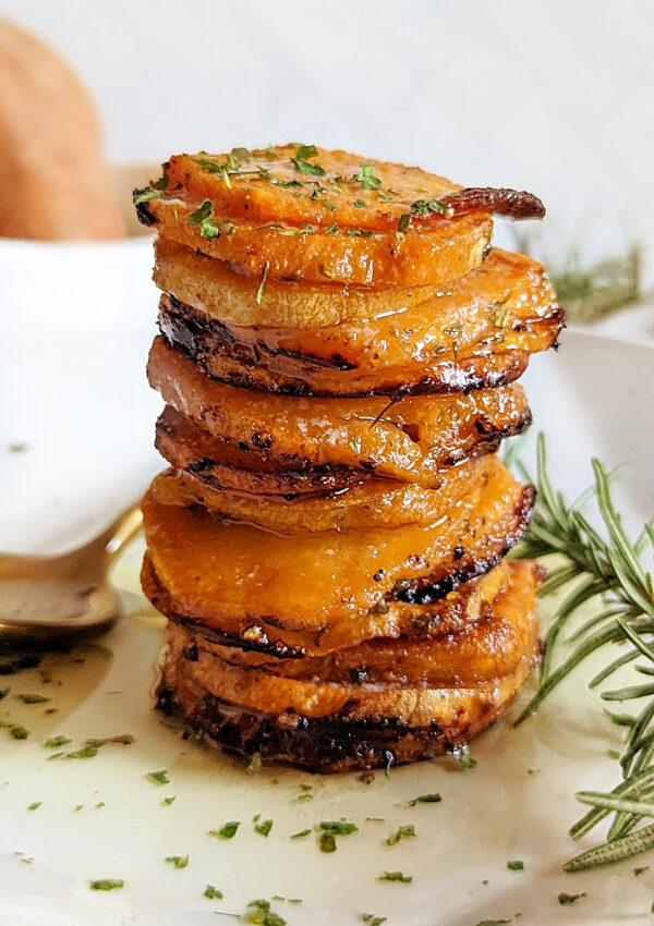 Garlic Butter Sweet Potato Stacks